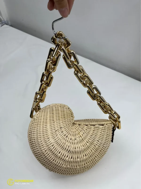 Bolsos de Paja de Concha de Lujo Bohemio, Bolso de Hombro de Cadena Gruesa, Bolso de Playa de Ratán Tejido - Imagen 2