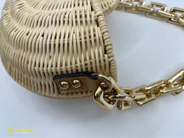 Bolsos de Paja de Concha de Lujo Bohemio, Bolso de Hombro de Cadena Gruesa, Bolso de Playa de Ratán Tejido - Imagen 9
