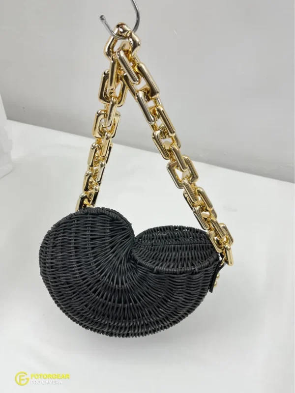 Bolsos de Paja de Concha de Lujo Bohemio, Bolso de Hombro de Cadena Gruesa, Bolso de Playa de Ratán Tejido - Imagen 5