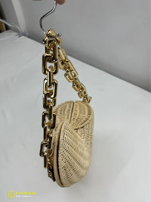 Bolsos de Paja de Concha de Lujo Bohemio, Bolso de Hombro de Cadena Gruesa, Bolso de Playa de Ratán Tejido - Imagen 4