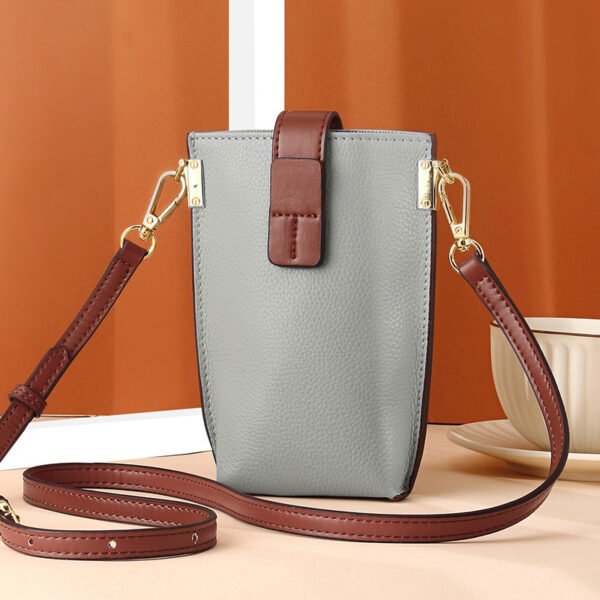 Bolso diagonal de hombro de cuero de color de contraste simple - Imagen 3