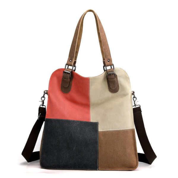 Bolso de lona de gran capacidad con retales retro a la moda para mujer - Imagen 6