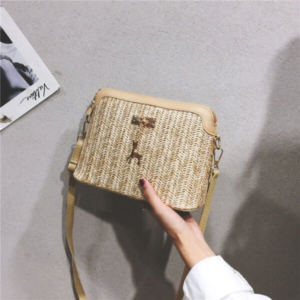 Bolso diagonal de un solo hombro tejido de paja de lino Fashion Shell Fawn - Imagen 4