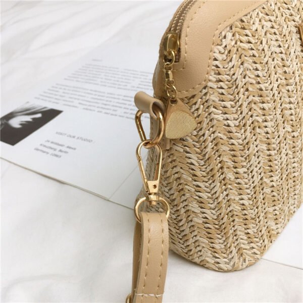 Bolso diagonal de un solo hombro tejido de paja de lino Fashion Shell Fawn - Imagen 3