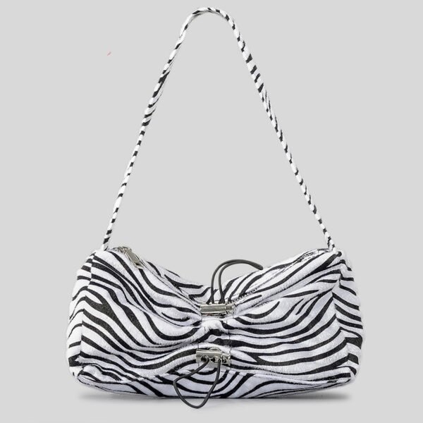 Bolso De Axila Con Rayas De Cebra Y Volantes Con Cordón De Otoño E Invierno Mujer - Imagen 5