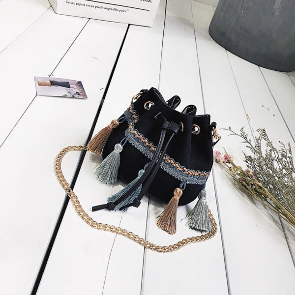 Bolso pequeño de estilo étnico para mujer, bandolera de hombro con borlas a la moda, Mini bolso tipo cubo - Imagen 2