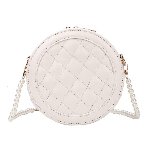 Bolso redondo pequeño tipo mensajero con cadena de perlas Lingge de estilo extranjero - Imagen 3