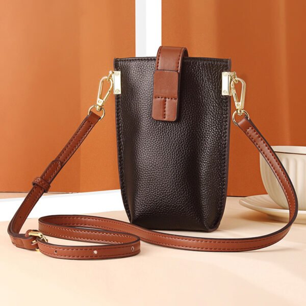 Bolso diagonal de hombro de cuero de color de contraste simple - Imagen 4