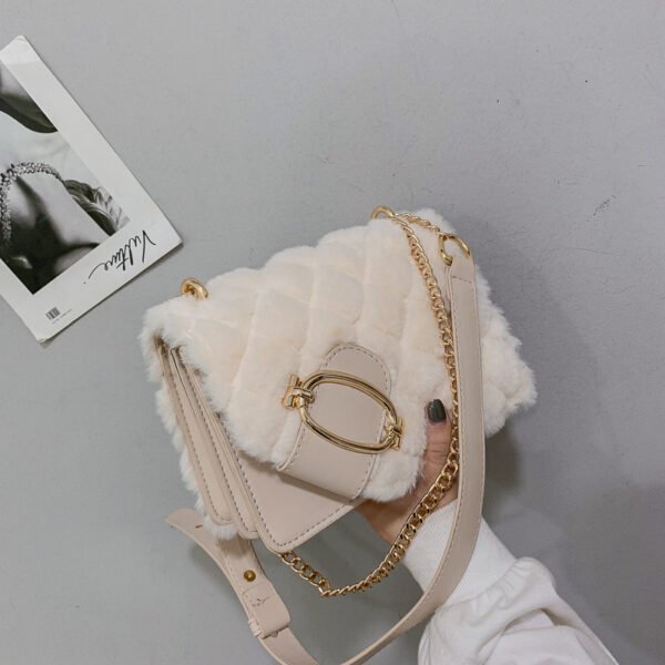 Bolso bandolera cuadrado de felpa suave para mujer, bolso femenino de invierno, bolso de diseñador, bandolera de hombro con cadena - Imagen 4