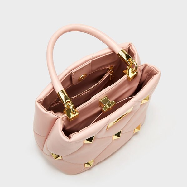 Bolso tipo bombonera con diamantes y textura de remaches, bandolera de un hombro - Imagen 5