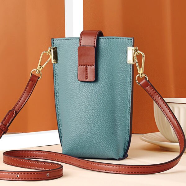 Bolso diagonal de hombro de cuero de color de contraste simple - Imagen 2