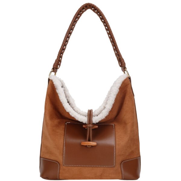 Bolso tipo cubo empalmado Bolso tote de un hombro de gran capacidad - Imagen 5