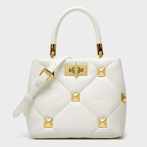 Bolso tipo bombonera con diamantes y textura de remaches, bandolera de un hombro - Imagen 2