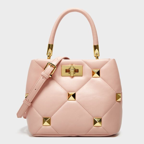 Bolso tipo bombonera con diamantes y textura de remaches, bandolera de un hombro - Imagen 3