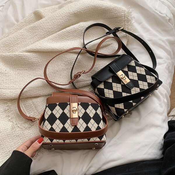 Bolso De Textura Retro Tendencia Femenina Moda Rombo - Imagen 4