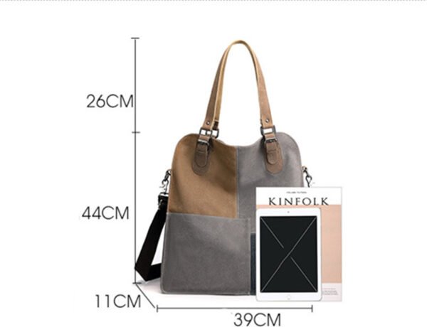 Bolso de lona de gran capacidad con retales retro a la moda para mujer - Imagen 2