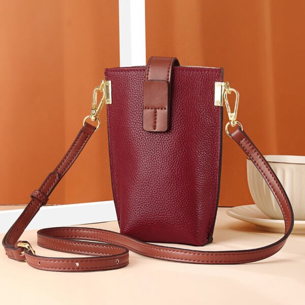 Bolso diagonal de hombro de cuero de color de contraste simple - Imagen 6